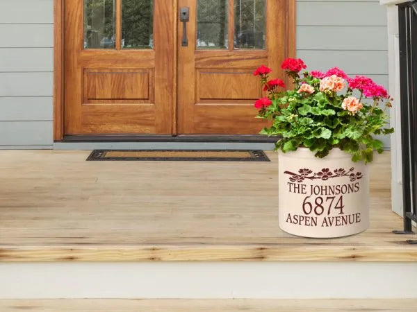 Whitehall Products Personalized Dogwood 2 Gallon Stoneware Crock Three Lines Green