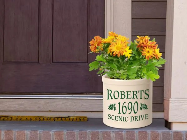 Whitehall Products Personalized Oak Leaf 2 Gallon Stoneware Crock Three Lines 3 Green