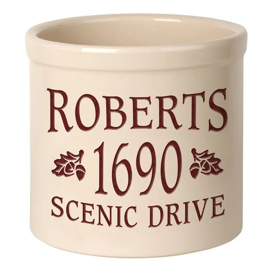 Whitehall Products Personalized Oak Leaf 2 Gallon Stoneware Crock Three Lines 3 Black