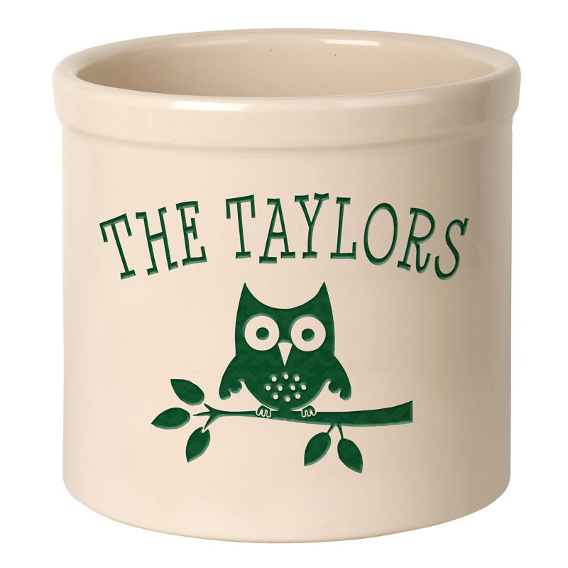 Whitehall Products Personalized Owl 2 Gallon Stoneware Crock