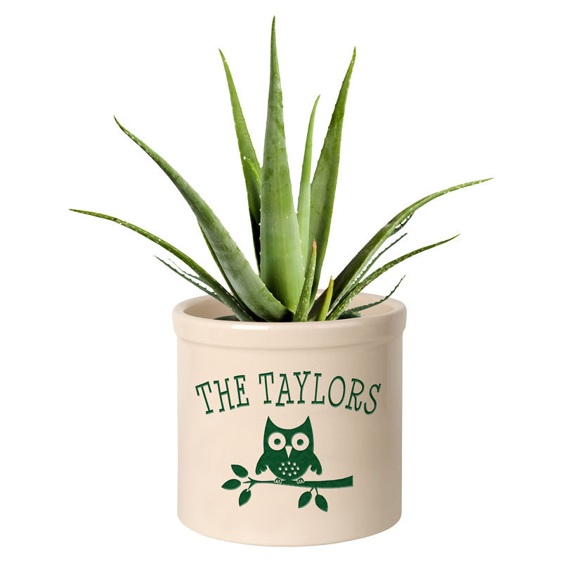 Whitehall Products Personalized Owl 2 Gallon Stoneware Crock Blue