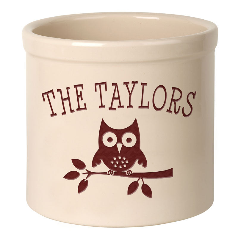 Whitehall Products Personalized Owl 2 Gallon Stoneware Crock