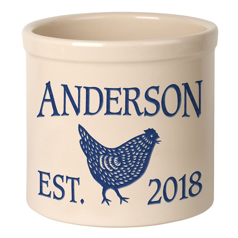 Whitehall Products Personalized Chicken 2 Gallon Stoneware Crock Two Lines