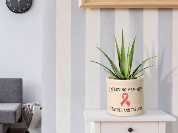 Whitehall Products Personalized Pink Ribbon 2 Gallon Stoneware Crock Two Lines