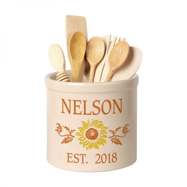 Whitehall Products Personalized Sunflower Established 2 Gallon Stoneware Crock Two Lines