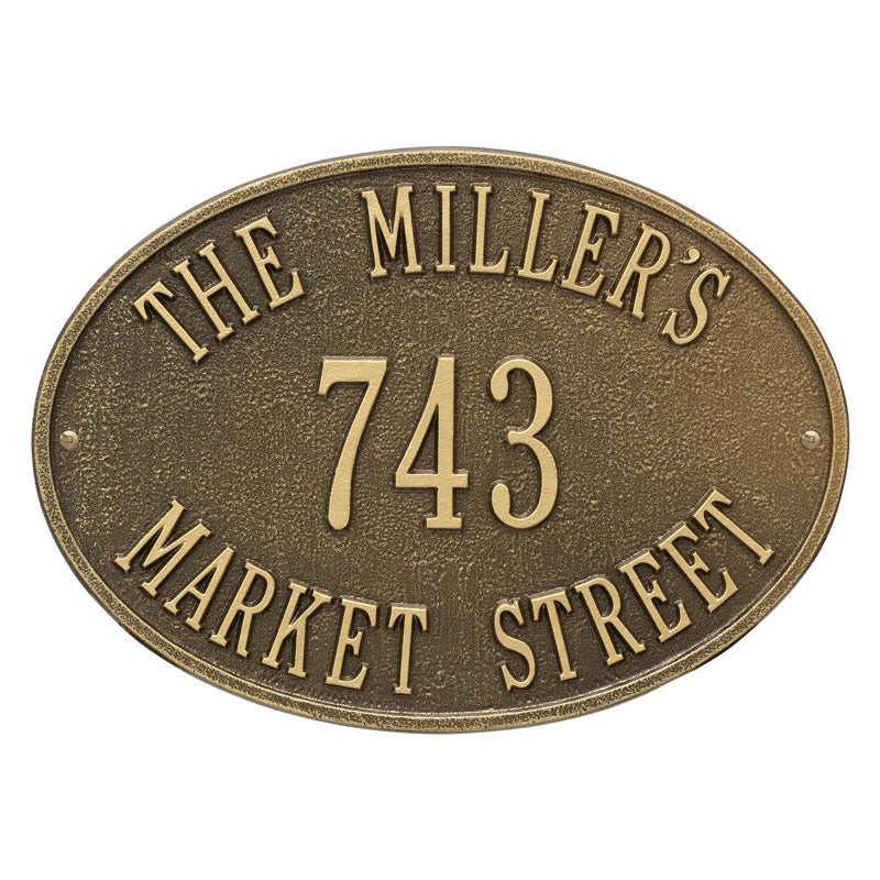 Whitehall Products Hawthorne Oval Personalized Plaque Three Lines Antique Brass