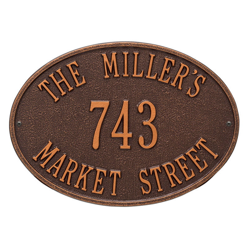 Whitehall Products Hawthorne Oval Personalized Plaque Three Lines Antique Copper