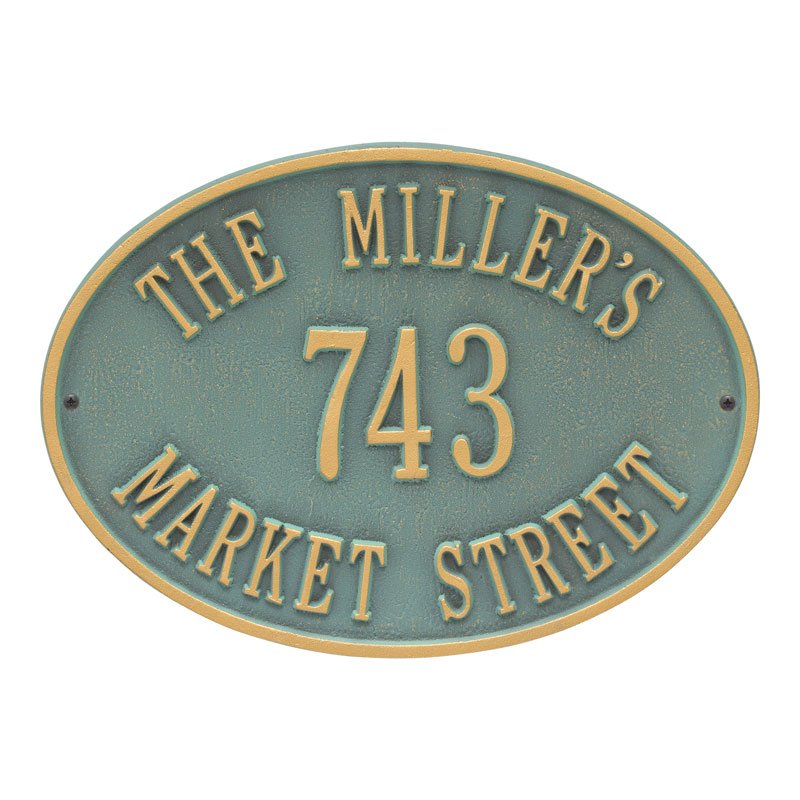 Whitehall Products Hawthorne Oval Personalized Plaque Three Lines Bronze Verdigris