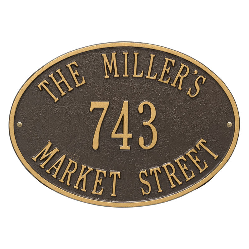 Whitehall Products Hawthorne Oval Personalized Plaque Three Lines Oil Rubbed Bronze