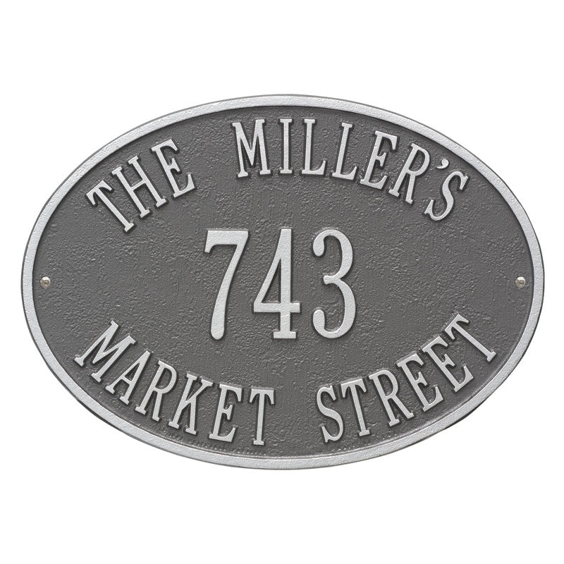 Whitehall Products Hawthorne Oval Personalized Plaque Three Lines Pewter / Silver