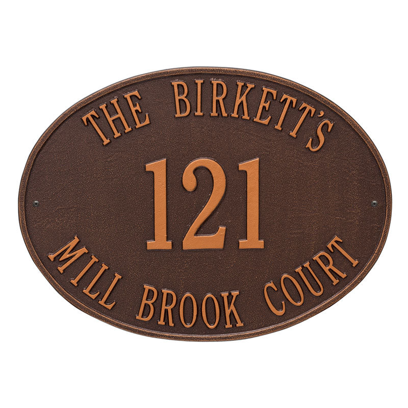 Whitehall Products Large Hawthorne Oval Personalized Plaque Three Lines Black / Gold