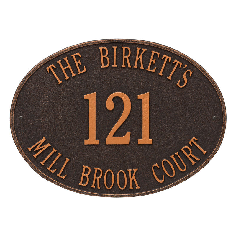 Whitehall Products Large Hawthorne Oval Personalized Plaque Three Lines Oil Rubbed Bronze