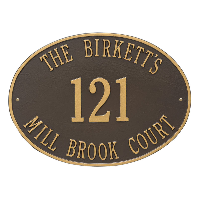 Whitehall Products Large Hawthorne Oval Personalized Plaque Three Lines Bronze / Gold
