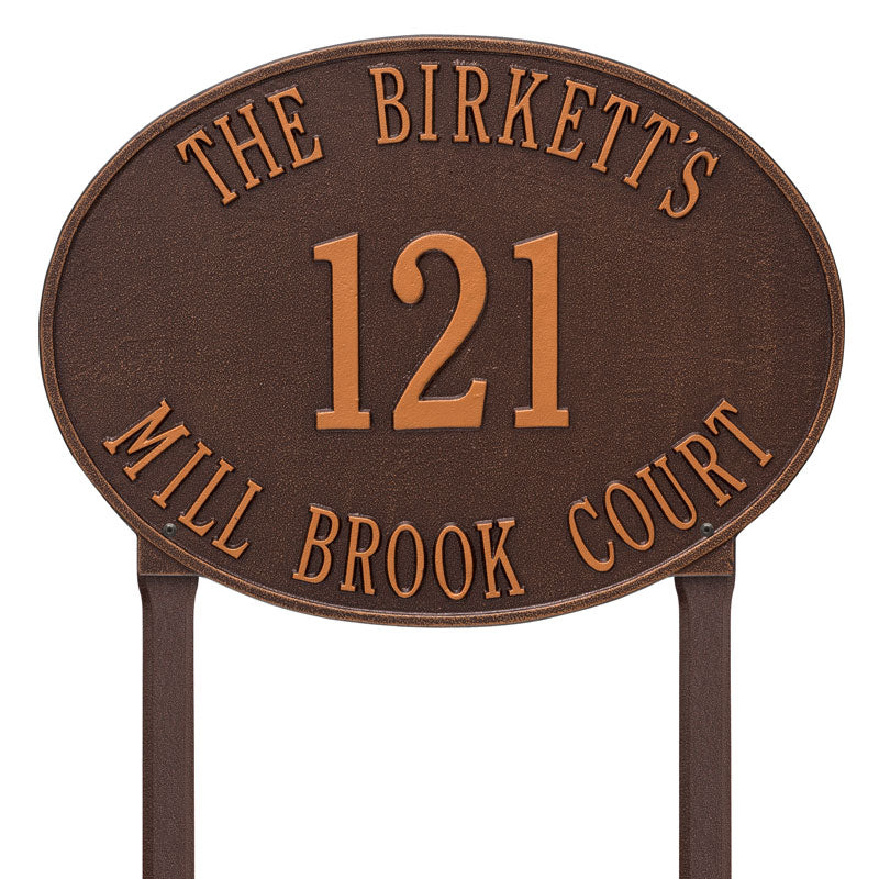 Whitehall Products Large Hawthorne Oval Personalized Lawn Plaque Three Lines Antique Copper