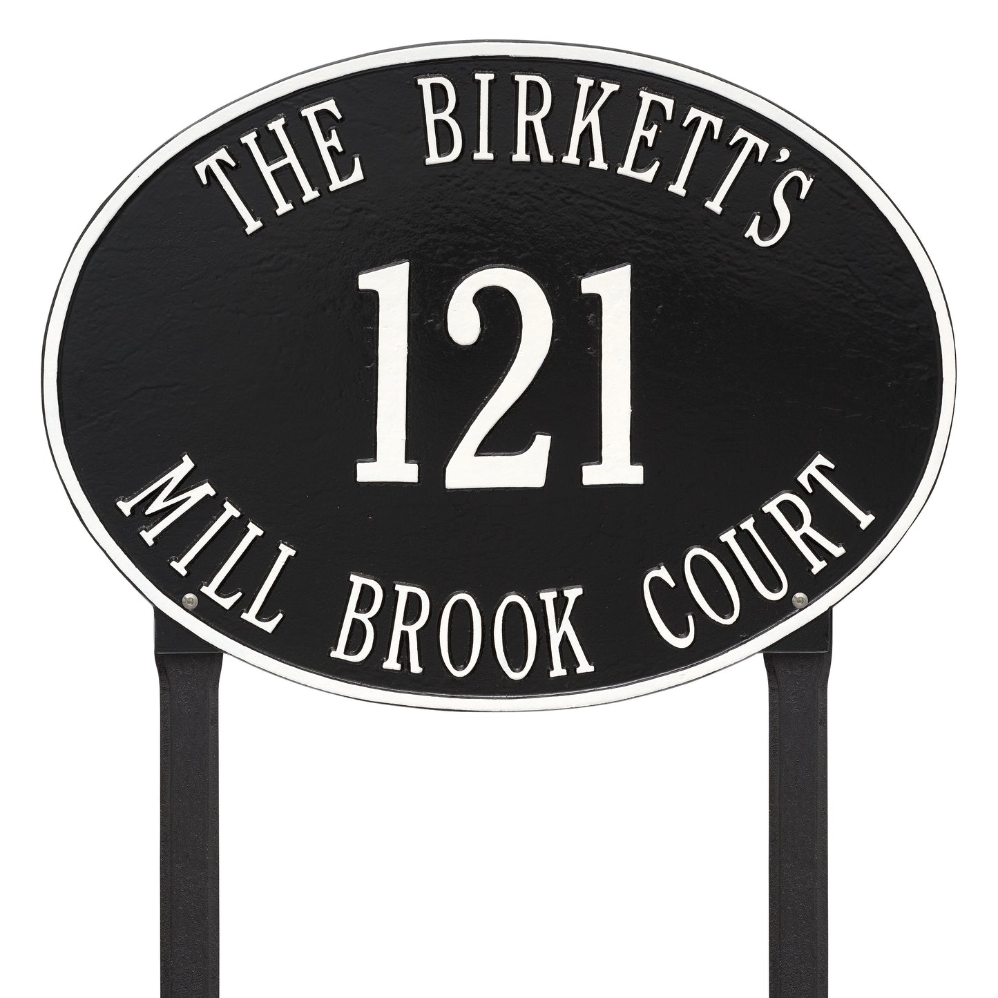 Large Hawthorne Oval Lawn Address Plaque - Three Lines