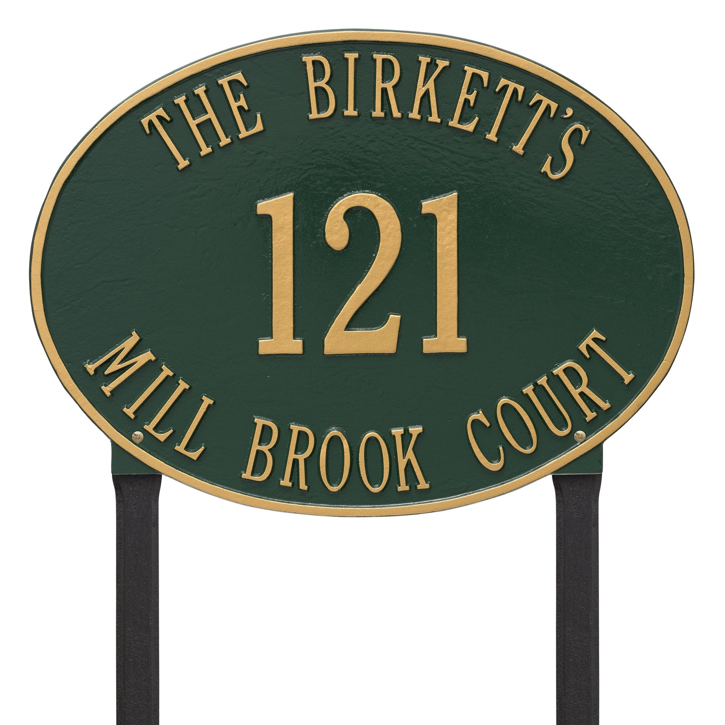 Large Hawthorne Oval Lawn Address Plaque - Three Lines