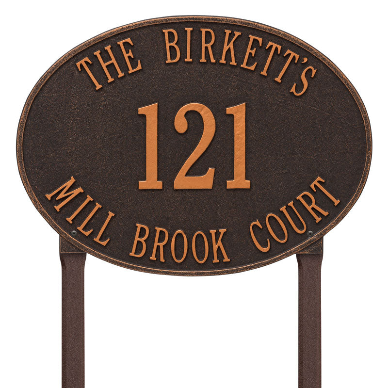 Whitehall Products Large Hawthorne Oval Personalized Lawn Plaque Three Lines Oil Rubbed Bronze