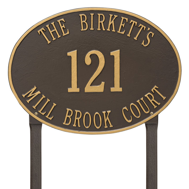 Whitehall Products Large Hawthorne Oval Personalized Lawn Plaque Three Lines Bronze / Gold