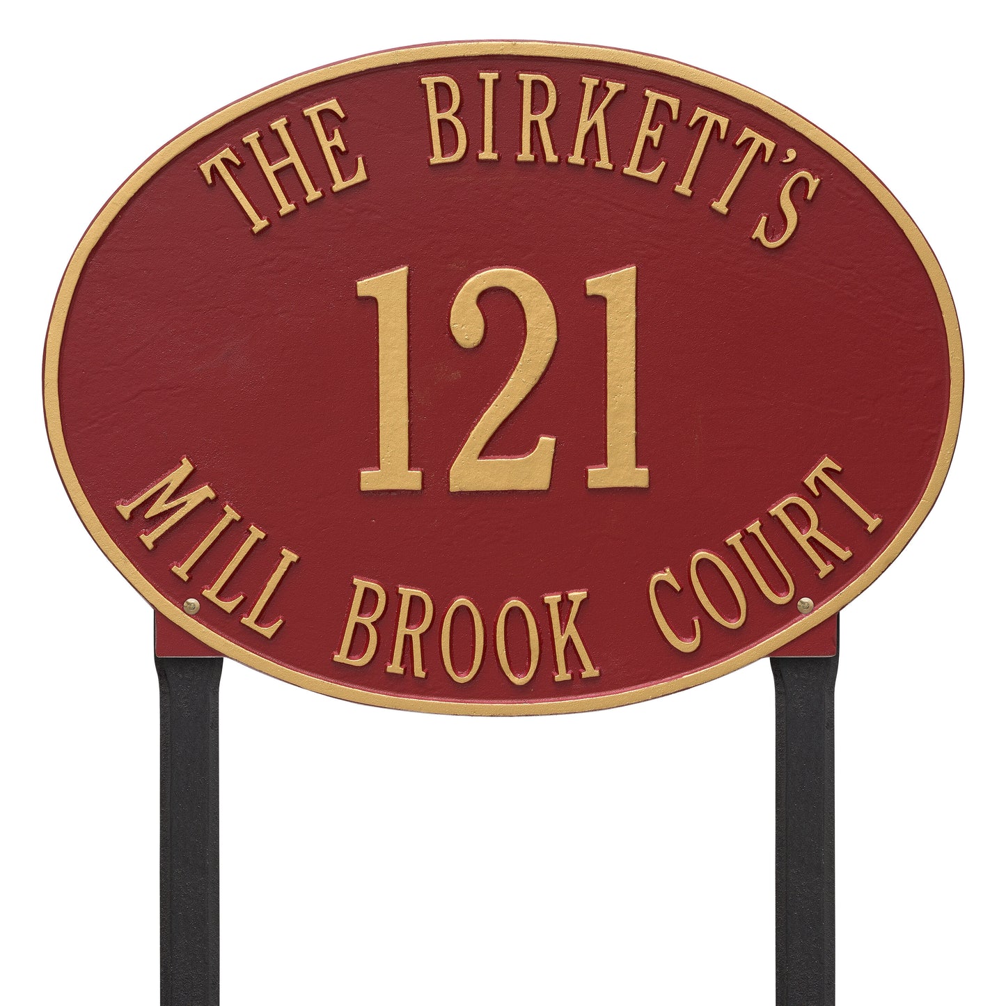 Large Hawthorne Oval Lawn Address Plaque - Three Lines