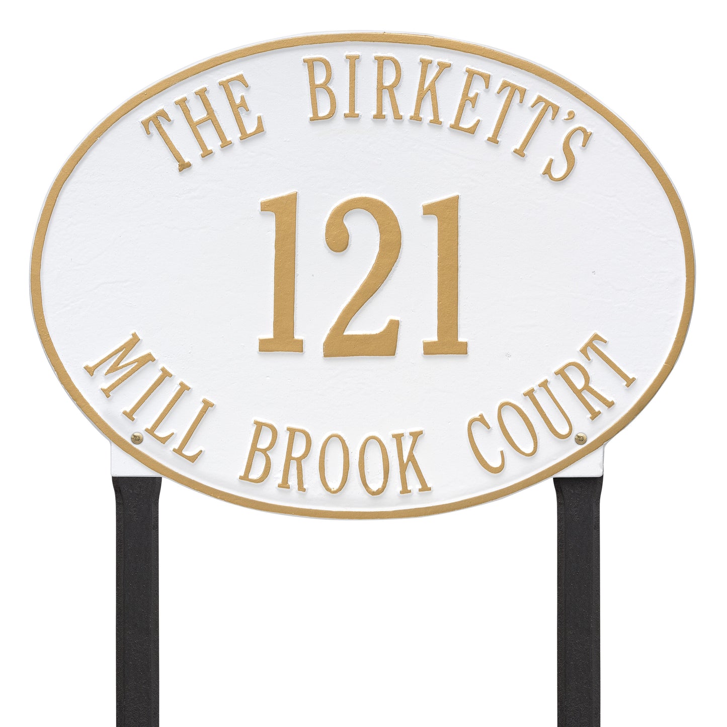 Large Hawthorne Oval Lawn Address Plaque - Three Lines