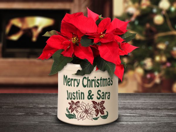 Whitehall Products Personalized Poinsettia 2 Gallon Stoneware Crock