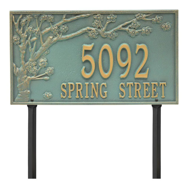 Spring Blossom Estate Lawn Address Plaque - Two Line