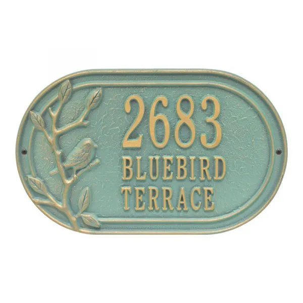 Woodridge Bird Oval Standard Wall Address Plaque - Three Line