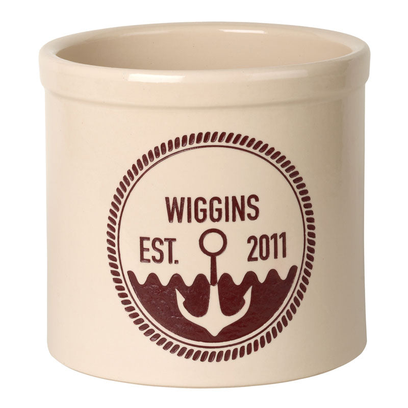 Whitehall Products Personalized Anchor Established 2 Gallon Stoneware Crock Two Lines