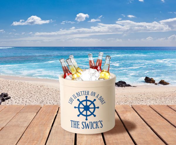 Whitehall Products Personalized Life Is Better On A Boat 2 Gallon Stoneware Crock Blue