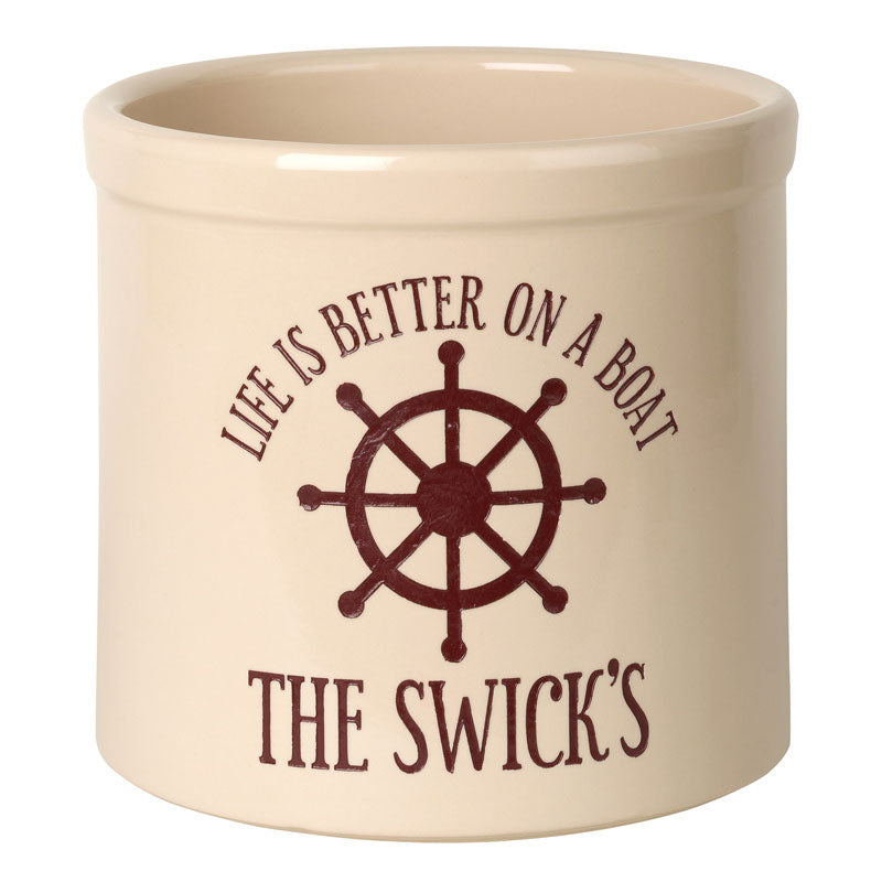 Whitehall Products Personalized Life Is Better On A Boat 2 Gallon Stoneware Crock