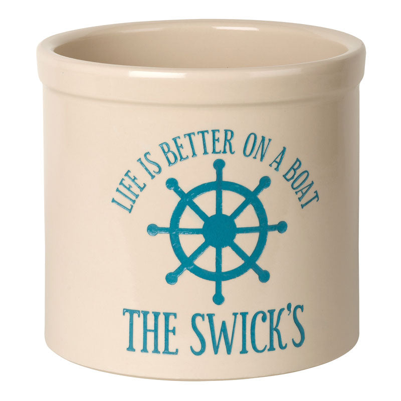 Whitehall Products Personalized Life Is Better On A Boat 2 Gallon Stoneware Crock