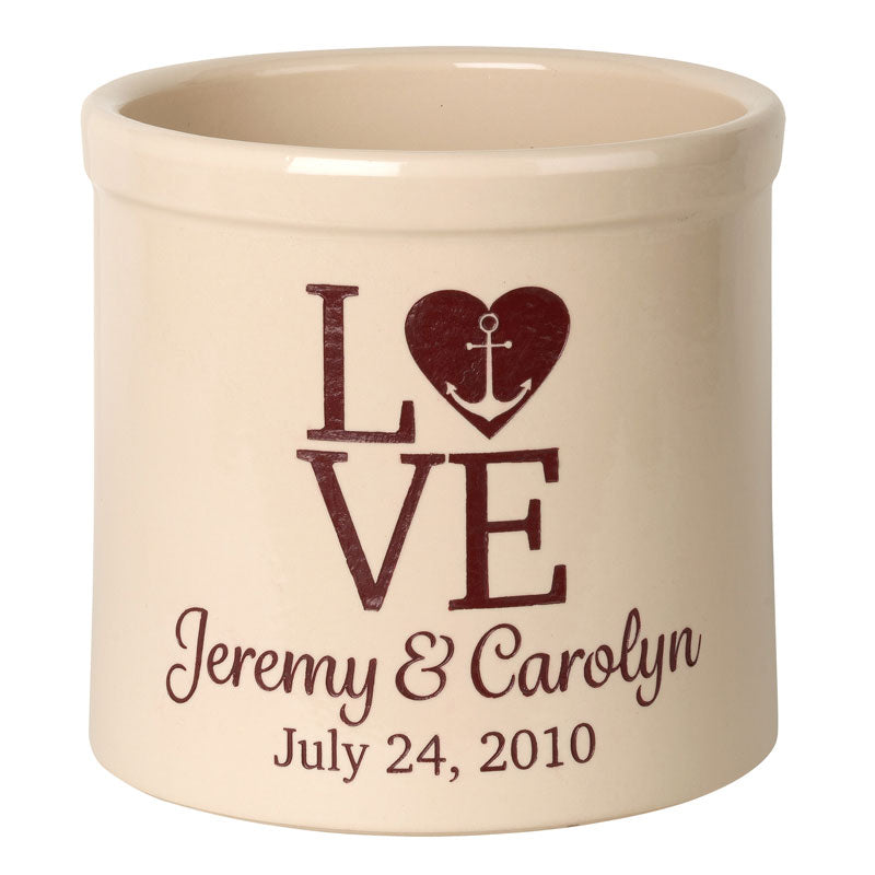 Whitehall Products Personalized Love Anchor 2 Gallon Stoneware Crock Two Lines