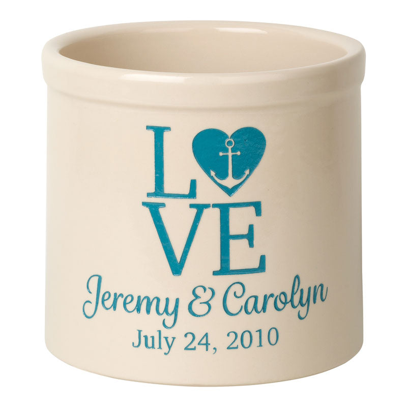Whitehall Products Personalized Love Anchor 2 Gallon Stoneware Crock Two Lines