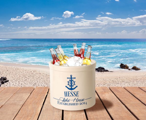 Whitehall Products Personalized Anchor Lake House Established 2 Gallon Stoneware Crock Two Lines Green