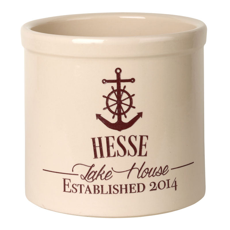 Whitehall Products Personalized Anchor Lake House Established 2 Gallon Stoneware Crock Two Lines
