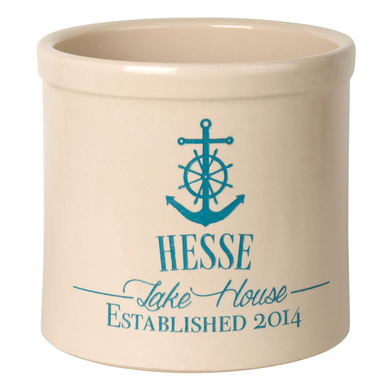 Whitehall Products Personalized Anchor Lake House Established 2 Gallon Stoneware Crock Two Lines