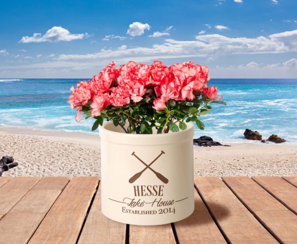 Whitehall Products Personalized Oars Lake House Established 2 Gallon Stoneware Crock Two Lines Brown