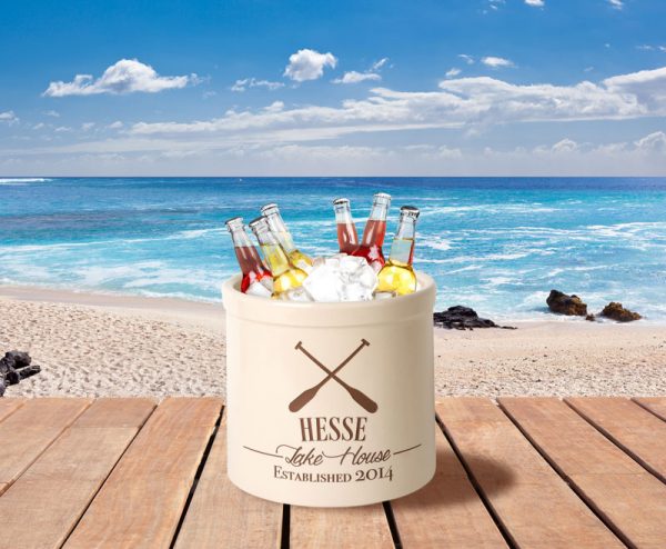 Whitehall Products Personalized Oars Lake House Established 2 Gallon Stoneware Crock Two Lines Blue