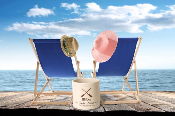 Whitehall Products Personalized Oars Lake House Established 2 Gallon Stoneware Crock Two Lines Green