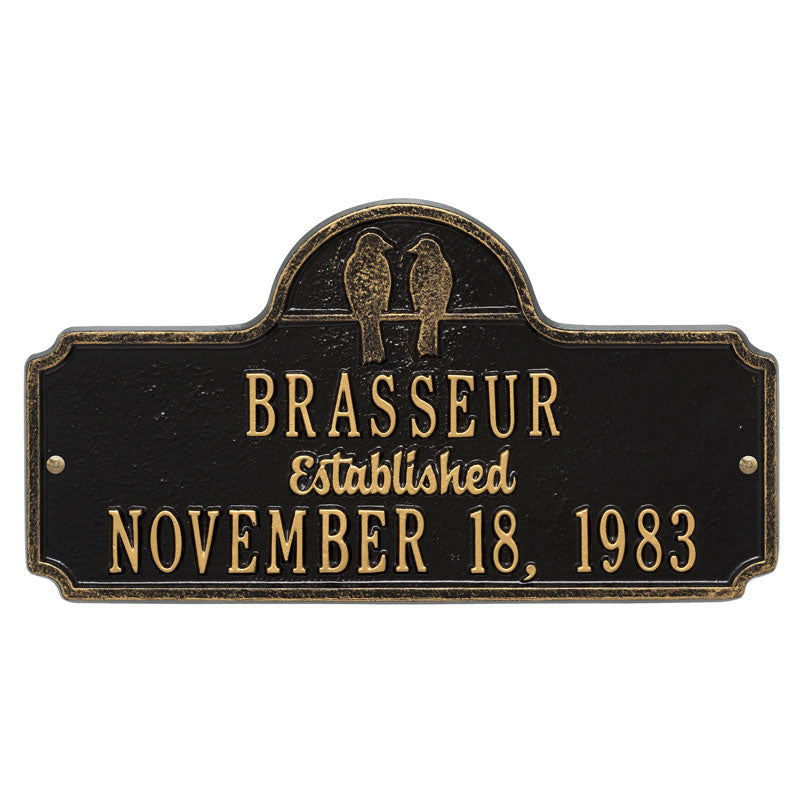 Whitehall Products Love Birds Anniversary Wedding Personalized Plaque Two Lines Black / Gold