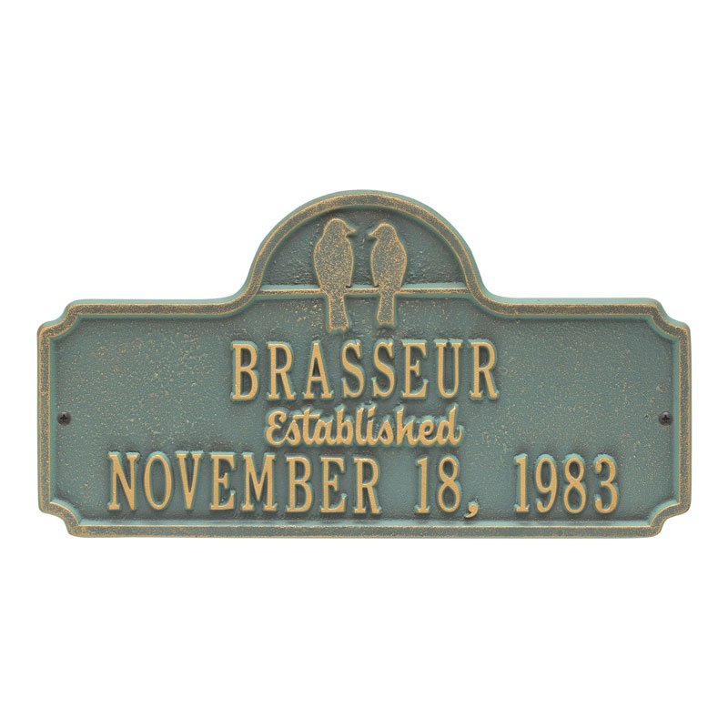Whitehall Products Love Birds Anniversary Wedding Personalized Plaque Two Lines Bronze Verdigris