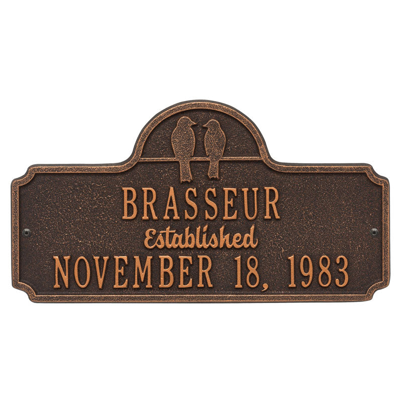 Whitehall Products Love Birds Anniversary Wedding Personalized Plaque Two Lines Oil Rubbed Bronze
