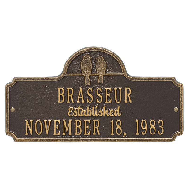 Whitehall Products Love Birds Anniversary Wedding Personalized Plaque Two Lines Bronze / Gold