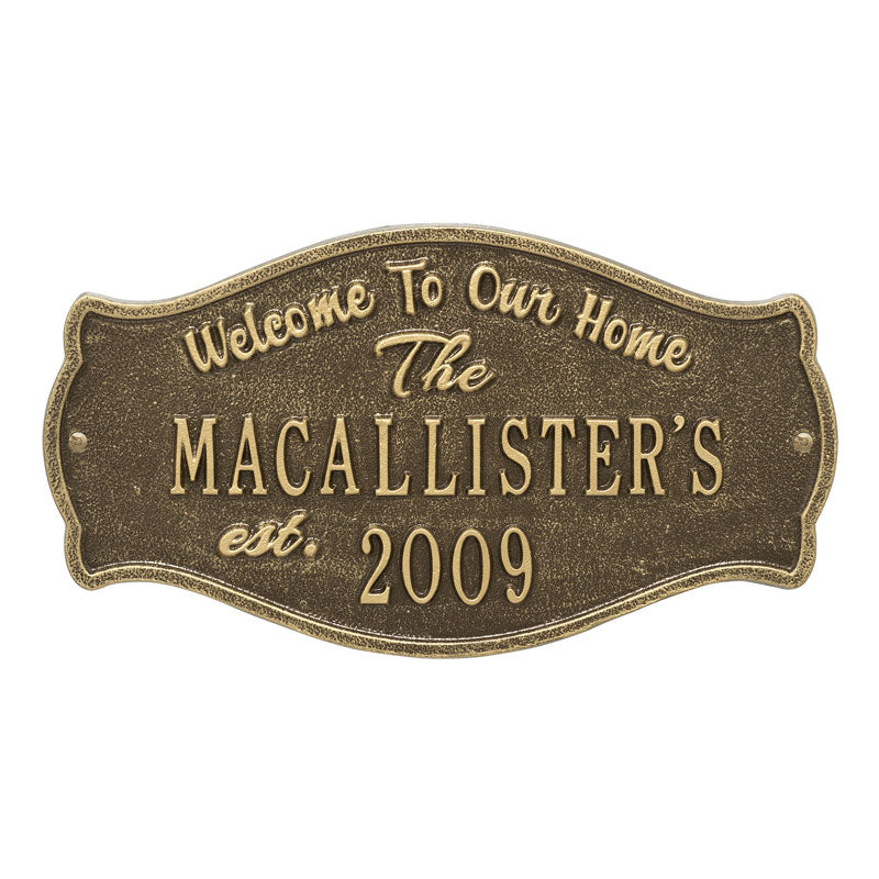 Whitehall Products Fluted Arch Welcome Anniversary Personalized Plaque Two Lines Antique Brass