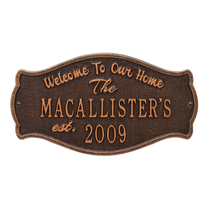 Whitehall Products Fluted Arch Welcome Anniversary Personalized Plaque Two Lines Antique Copper