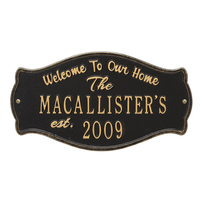 Whitehall Products Fluted Arch Welcome Anniversary Personalized Plaque Two Lines Black / Gold