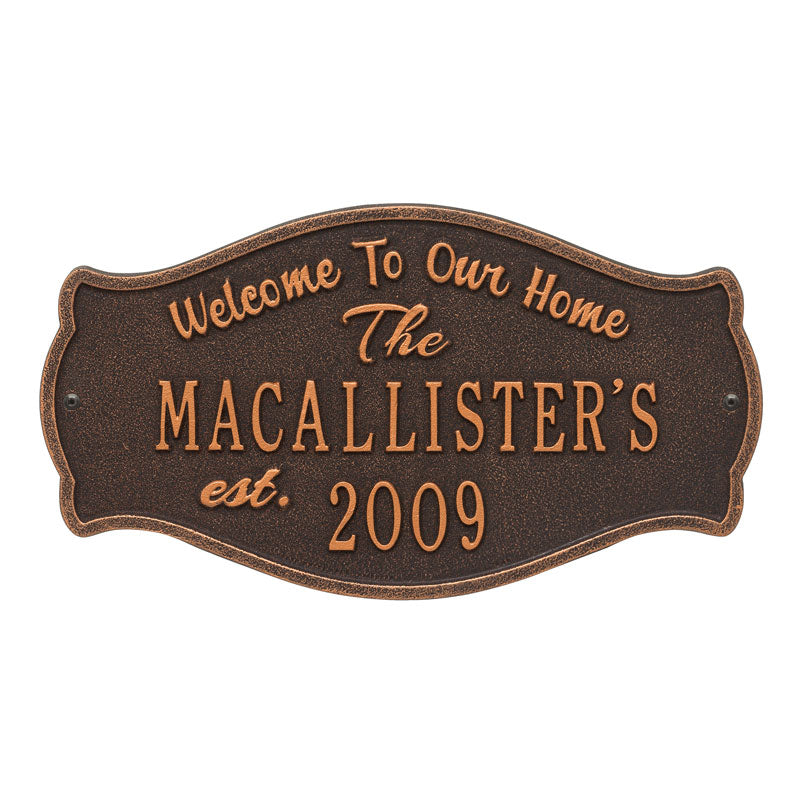 Whitehall Products Fluted Arch Welcome Anniversary Personalized Plaque Two Lines Bronze / Gold