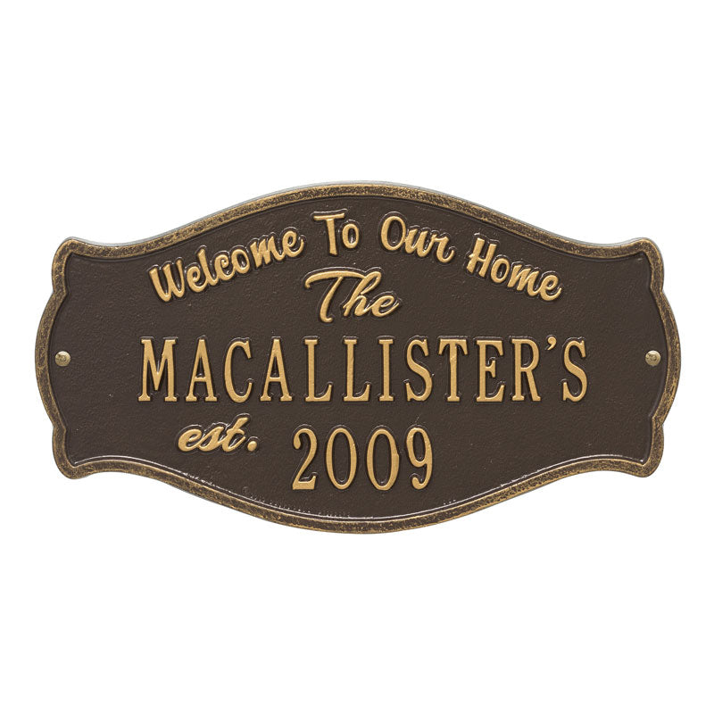 Whitehall Products Fluted Arch Welcome Anniversary Personalized Plaque Two Lines Oil Rubbed Bronze