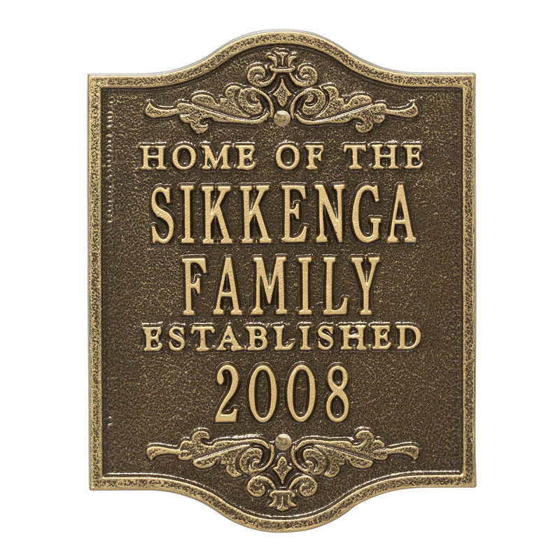 Whitehall Products Buena Vista Anniversary Wedding Personalized Plaque Three Lines Antique Brass