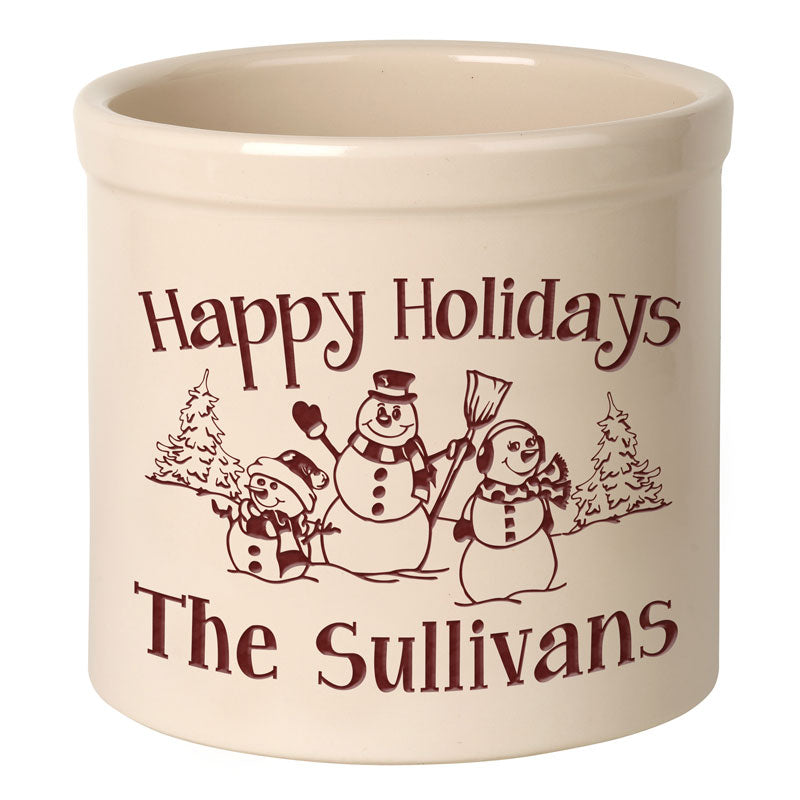 Whitehall Products Personalized Snowman Family 2 Gallon Stoneware Crock Two Lines